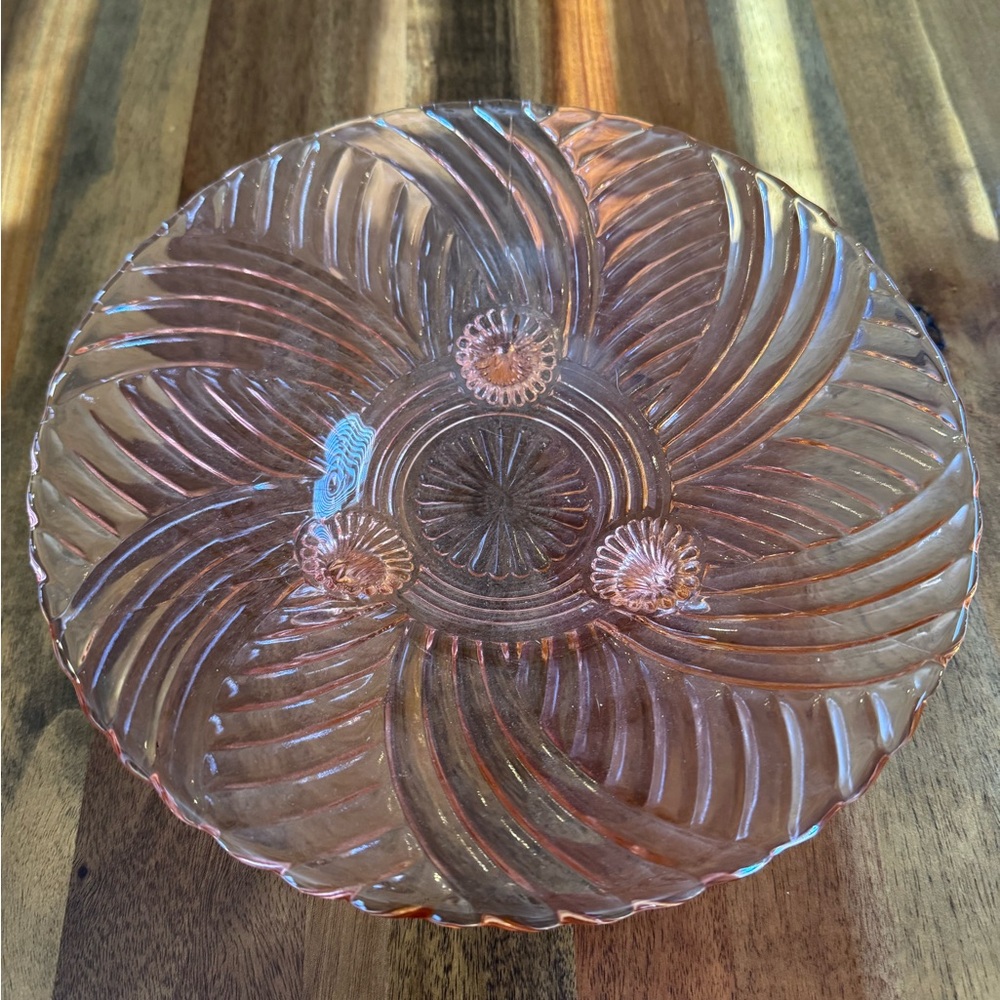 Vintage Pink Glass Swirl Tray